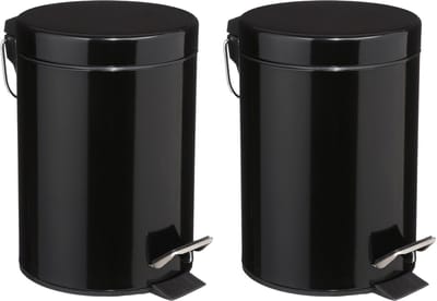 5Five Pedaalemmer - 2x - zwart - metaal - 3 liter - 17 x 25 cm - Voor badkamer en toilet - prullenbak