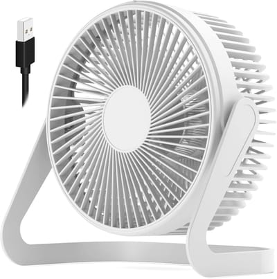 USB-aangedreven mini-ventilator - Stille bureauventilator - Twee snelheidsstanden, krachtige luchtstroom - 360° draaibaar - Geschikt voor kantoren en studeerkamers - Wit