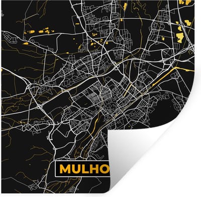 Muurstickers - Sticker Folie - Stadskaart – Mulhouse - Plattegrond – Kaart – Frankrijk - 100x100 cm - Plakfolie - Muurstickers Kinderkamer - Zelfklevend Behang XXL - Zelfklevend behangpapier - Stickerfolie