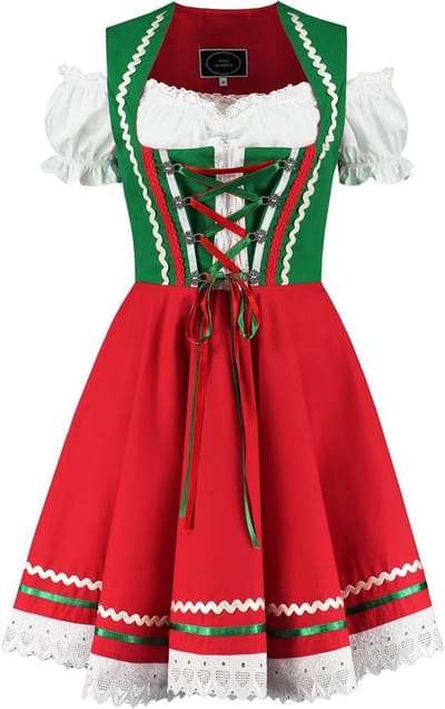 Haus Huberts Dirndl Jurk - Dames - Oktoberfest Dirndl - Tiroler - Groen-Rood - Maat S/38