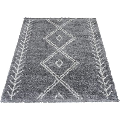 Vloerkleed New Rabat Grey 200 x 280 cm - Berber Design Vloerkleed met Franjes – Modern / Bohemian Interieur