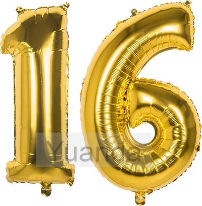 16 Jaar Folie Ballonnen Goud - Happy Birthday - Foil Balloon - Versiering - Verjaardag - Man / Vrouw - Feest - Inclusief Opblaas Stokje & Clip - XL - 115 cm