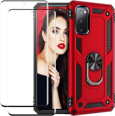 Telefoonhoesje Geschikt voor: Samsung Galaxy S20 Ultra hoesje Schokbestendige ring armor met 2X volledige schermdekking Screenprotector rood