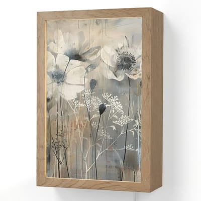 Wandlamp 20x30 cm - Oplaadbaar - Bloemen - Planten - Grijs - Abstract - Wandlampen binnen woonkamer - Slaapkamer lamp met kabel - Decoratieve nachtlamp - Vloerlamp snoer
