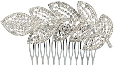 Haarsoires Haarspeld Sierkam Opsteekkam 11cm - Bladvorm - Strass Steentjes - Metaal - Zilver - Haarversierkam - Haar Versiering