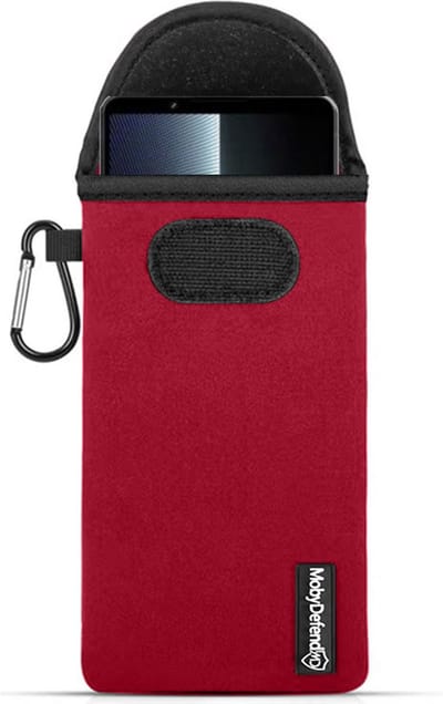 MobyDefend Hoesje - Geschikt voor Sony Xperia 1 V - Neopreen Pouch Met Karabijnhaak - Insteek - Riemlus - Rood