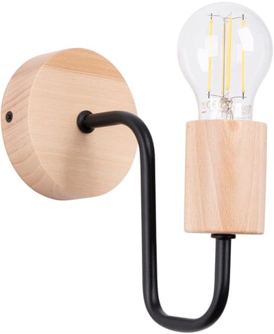 Sollux Lighting Wandlamp Timbo - E27 - zwart/natuurlijk hout - staal/hout - 18.5x8x19cm