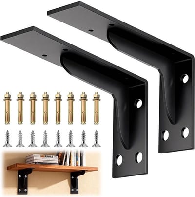Stevige Wandsteun voor Planken, 90 Graden Hoek, Metalen Beugels voor Zware Lasten, DIY, Set van 2 (Zwart, 40.6 cm)