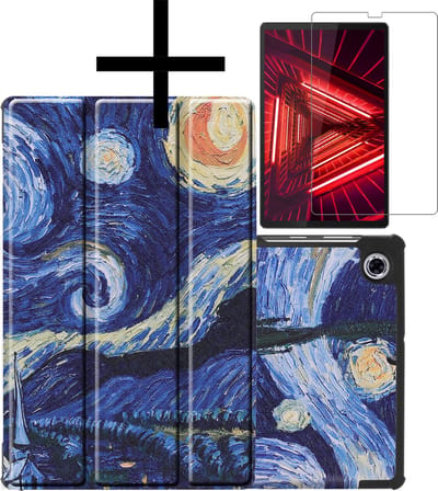 Hoes - Geschikt voor Lenovo Tab M10 FHD Plus (2e / 2nd Generatie) - Met Screenprotector - Trifold Bookcase - Hard Cover - Hardcover Book Case - Tablet Hoesje - Sterrenhemel