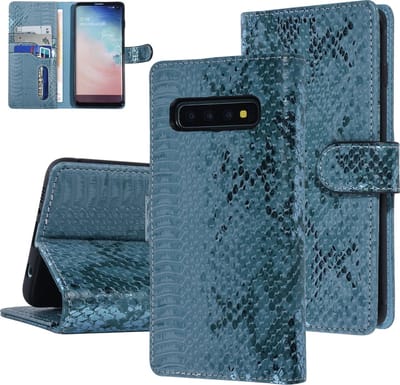 UNIQ Accessory Turquoise Slangenleer hoesje voor Galaxy S10 - Book Case