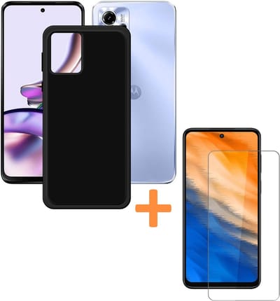 Silicone hoesje zwart met 2 Pack Tempered glas Screen Protector Geschikt voor: Motorola Moto G13 - G23 - G53