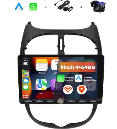 Boscer 2 Din Autoradio - Geschikt voor Peugeot 206, Peugeot 206CC & Citroën C2 (2002-2010) - Draadloos Apple CarPlay & Android Auto - Vernieuwd Bedieningspaneel - 9 Inch HD Touchscreen - WiFi, Bluetooth & USB - Achteruitrijcamera & Microfoon