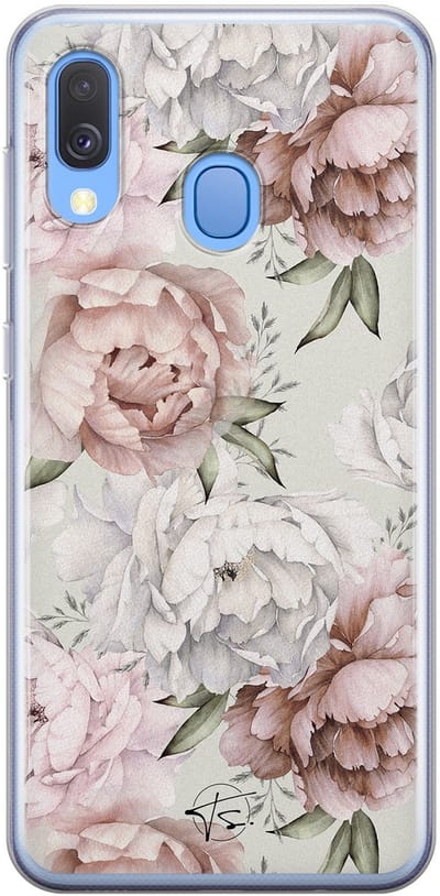 Hoesje geschikt voor Samsung Galaxy A40 - Klassieke bloemen - Soft Case - TPU - Bloemen - Beige - Mooie Telefoonhoesjes