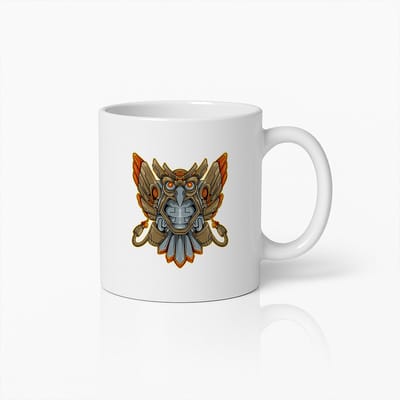 Tribal Mecha Uil Mok – Futuristisch Dierontwerp Koffiebeker voor Fantasy & Mythologie Liefhebbers