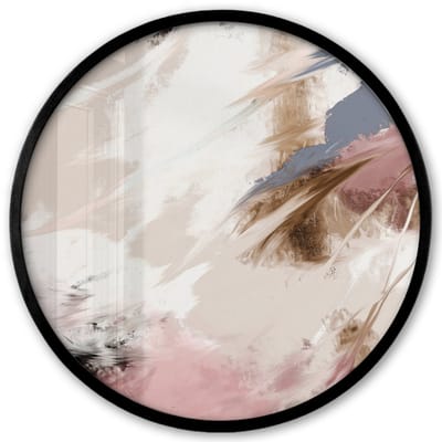 Poster in lijst Rond - Fotolijst 40x40 cm - Posters - Verf - Abstract - Roze - Wit - Ronde posterlijst zwart - Decoratie - Wanddecoratie woonkamer - Muurdecoratie slaapkamer
