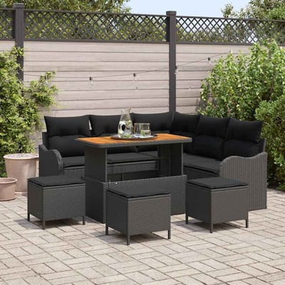vidaXL - Tuinbank - Set - 9 - st - 8-Aantal - zitplaatsen - Zwart