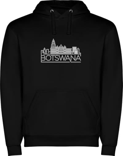 Zwarte unisex hoodie met “ Kleurrijke Sky Line Botswana – Vakantiegevoel – Strak – Modern “ Print Full Color Color merk Roly maat S