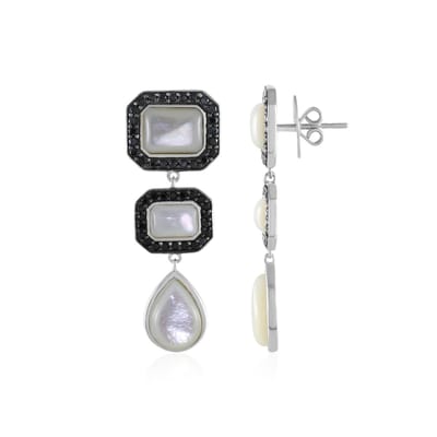 Cavill - Zilveren Oorbellen 925 Sterling - 1,08 ct Parelmoer en Zwarte Spinel - Geometrisch Modern - Drupvormig Wit Parelmoer - Elegante Sieraden