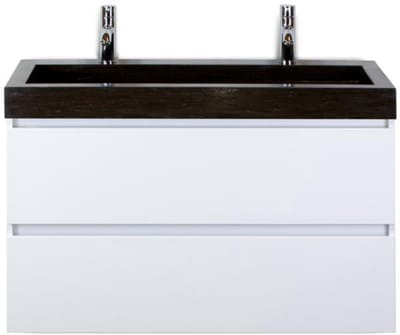 Maxx XL Badmeubelset 100 cm - Wit Hoogglans - Wastafel Lucca 2 Kraangaten