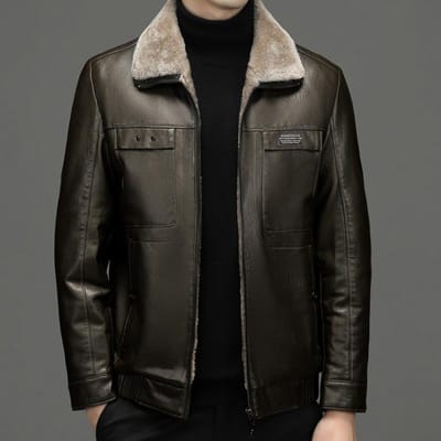 Echt leren jas voor heren, leren jas voor vaders van middelbare leeftijd, heren fluwelen casual schapenvacht bont alles-in-één jas 4XL black
