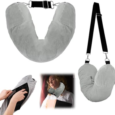 Multifunctioneel U-vormig Reiskussen voor Vliegtuig en Reis, Verstelbare Schouderriem, Om te Vullen met Kleding (Grijs)