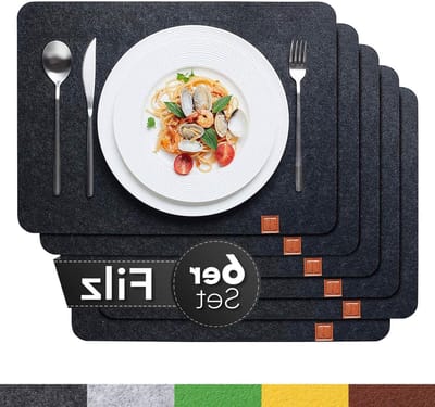 SnelShoppen - Vilt Placemat Set van 6 - Grijs - 44 x 32 cm - Afwasbaar - Vierkant - Tafelonderlegger voor Eetkamer, Feest, Tuin en Keuken