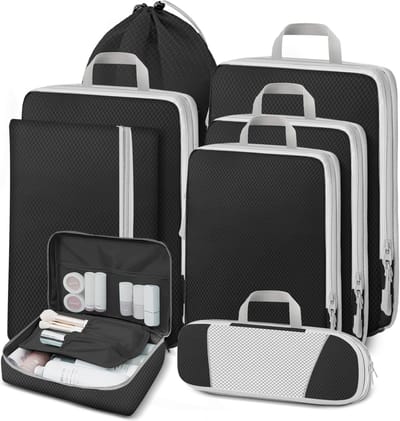 La'Moussawi ® Koffer Organizer Set 8-delig met Ruimtebesparende Compressie-inpakkubussen voor Efficiënt Reizen