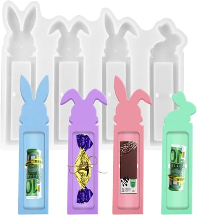 Easter Bunny Siliconen Gietvorm voor Geldcadeaus, Gips Gietvorm voor DIY Zeep en Kaarsen, Bonbon Doos en Creatieve Projecten