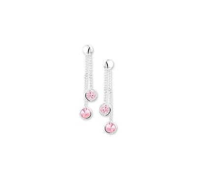 YO&NO - Oorbellen - Zilver - Oorhangers - Zirkonia - Steker - Roze - 28mm - 4,5mm - Kinderen - Zilver 925