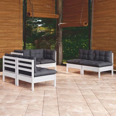 vidaXL - 6-delige - Loungeset - met - kussens - massief - grenenhout