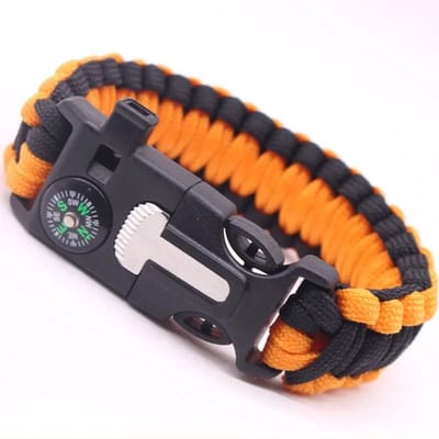 WiseGoods Premium Survival Armband Met Vuursteen / Kompas & Noodfluit - Paracord Verstelbaar - Outdoor - Noodpakket - Oranje
