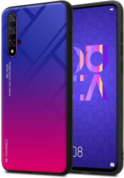 Cadorabo Hoesje geschikt voor Honor 20 / 20S / Huawei NOVA 5T in PAARS - ROOD - Tweekleurige beschermhoes van TPU-silicone Case Cover en achterzijde van gehard glas