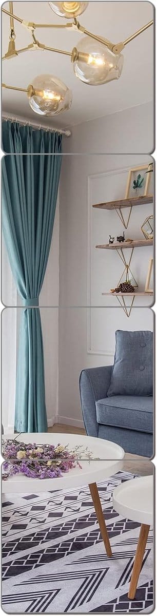 Spiegel van volledige lengte -30*30 cm - Onbreekbare fitnessspiegel - Frameloze wandspiegel van glas - Onbreekbaar flexibel spiegeloppervlak - Geschikt voor thuisgyms, deuren, slaapkamers en woonkamers - 4-delige set afgeronde hoeken