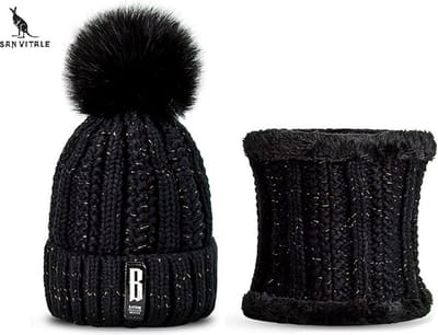 San Vitale® - Muts - Set met Col - Dikste kwaliteit - 200+ gram - Muts Dames - Wintermuts - Zwart
