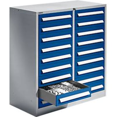 Schäfer Shop Select ladekast SF 180, 18 laden, wit aluminium RAL 9006 monoblauw RAL 5010