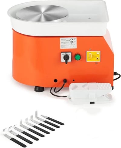 Luxe Pottenbakkersschijf Set – Boetseerschijf – Draaischijf Pottenbakker – Keramiek – Gereedschap – Voetpedaal Regeling – Complete Set – Oranje