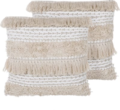 VILLUR - Sierkussen set van 2 - Lichtbeige - 45 x 45 cm - Katoen