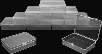 MGM Trading Handige Mini Opbergdoosjes (set van 12), transparant plastic met inklapbaar deksel, 9 x 6 x 3,3 cm, multifunctionele opbergdoosjes voor kleine voorwerpen zoals kralen, pillen, sieraden, schroeven en knutselbenodigdheden