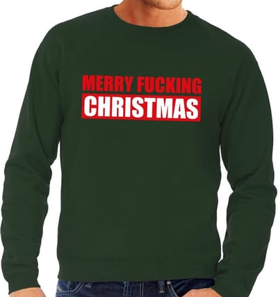 Bellatio Decorations Foute kersttrui - sweater - Merry Fucking Christmas - groen - voor heren - Kersttruien - kleding S