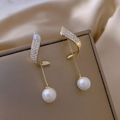 Boucles d'oreilles pendantes classiques et élégantes en imitation de perles pour femmes, longues pampilles, exquises, pendantes, pour mariage gray