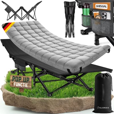 ELONEO inklapbaar veldbed met matras tot 200 kg draagvermogen campingbed logeerbed,grijs