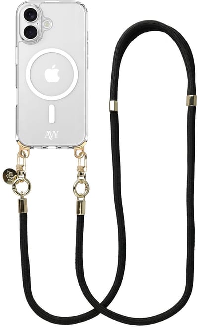 AVY Hoesje geschikt voor Apple iPhone 16 | Compatibel met MagSafe | Clear Case met Telefoonkoord 130CM | Crossbody Tressé Black