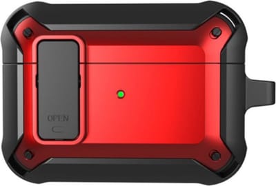 Hoesje Shockproof Cover met Karabijnhaak Zwart Rood Geschikt voor Apple AirPods 3