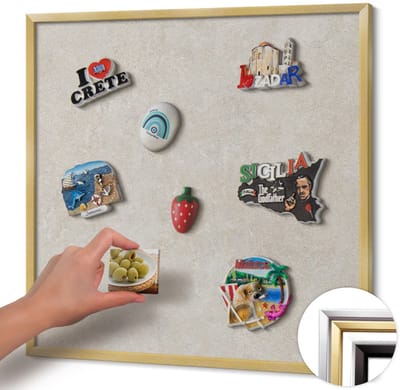 Wallfluent - Romig Magneetbord met Patronen - 50 cm x 50 cm - Magneetbord met Gouden Frame - Subtiele zandsteentextuur - Magnetisch Bord voor Thuis en Kantoor - Magnetisch Bord voor Magneten - Magneetbord voor Herinneringen
