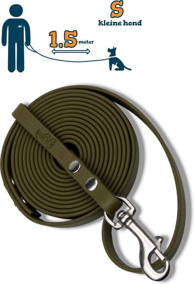 Miqdi hondenriem - BioThane – olijfgroen – 1.5 meter lang – 9mm breed – XS/S – kleine hond
