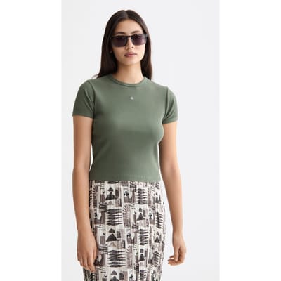 Scotch & Soda Baby Rib T-shirt Thyme Maat: XS | Tops Outlet | Dames | Groen