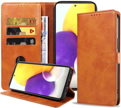 Geschikt voor Samsung Galaxy A72 Telefoonhoesje Kunstleer met Magnetisch lipje en Pasjeshouder Book Case met Klepje - Bruin - Smartphonica geschikt voor Samsung Galaxy A72