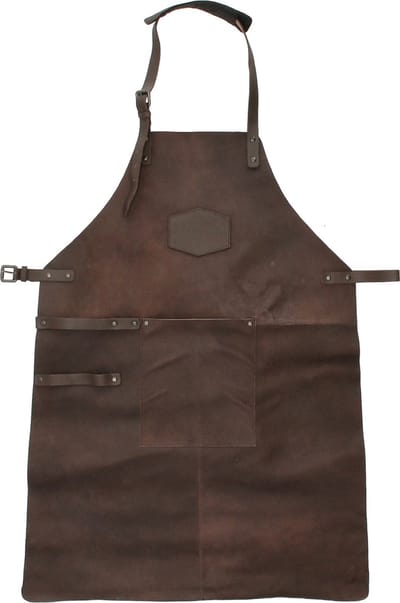 No label Barbecue Grill Schort Unisex - Barbecueschort met voorvak - Grillschort van 100% Leder - Donkerbruin