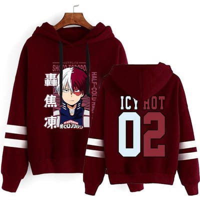 Nieuwe Anime Todoroki Shoto Print Hoodie Dames Heren Casual Tops Herfst En Winter Sweatshirts Streep Lange Mouw Harajuku Pullover S wijnrode kleur