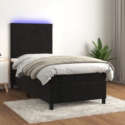 vidaXL - Boxspring - met - matras - en - LED - fluweel - zwart - 90x190 - cm